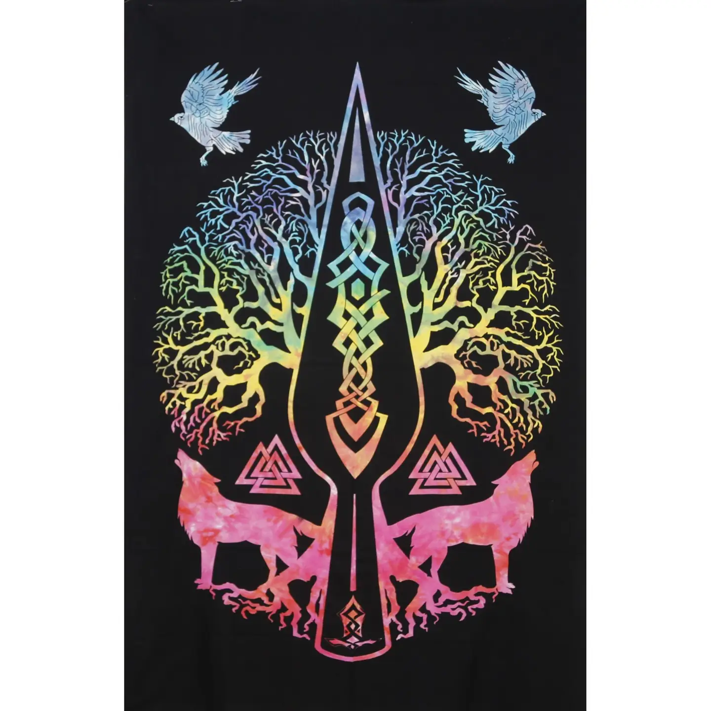 Tie Dye Celtic Wolf Tree Tapestry