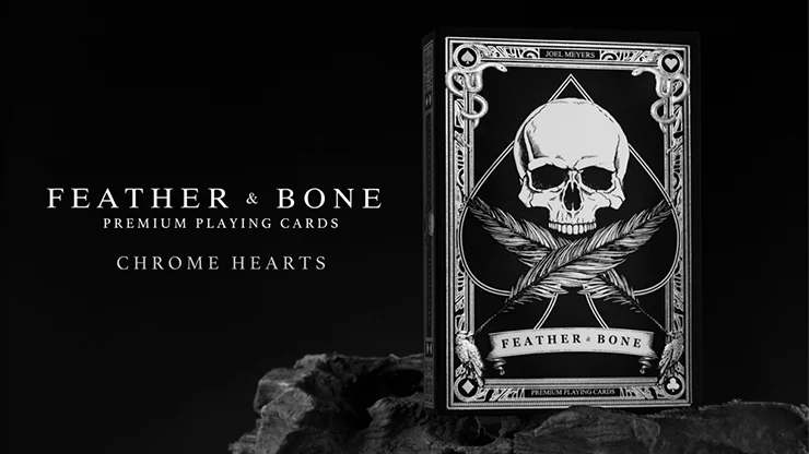 Feather and Bone Chrome Skull Playing Cards - Black