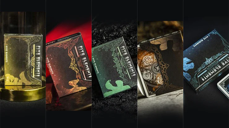 Five Elements Playing Cards Wooden Collection Set with 5 Dice