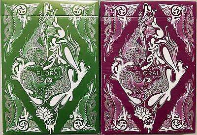 Floral 2 Deck Set Green Purple Playing Cards
