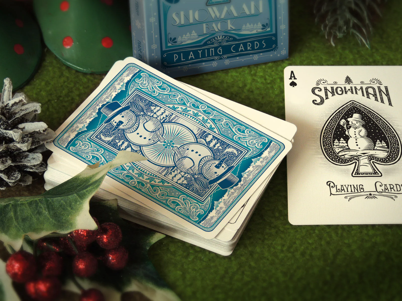 Gilded Snowman Back Blue - Limited Edition Playing Cards