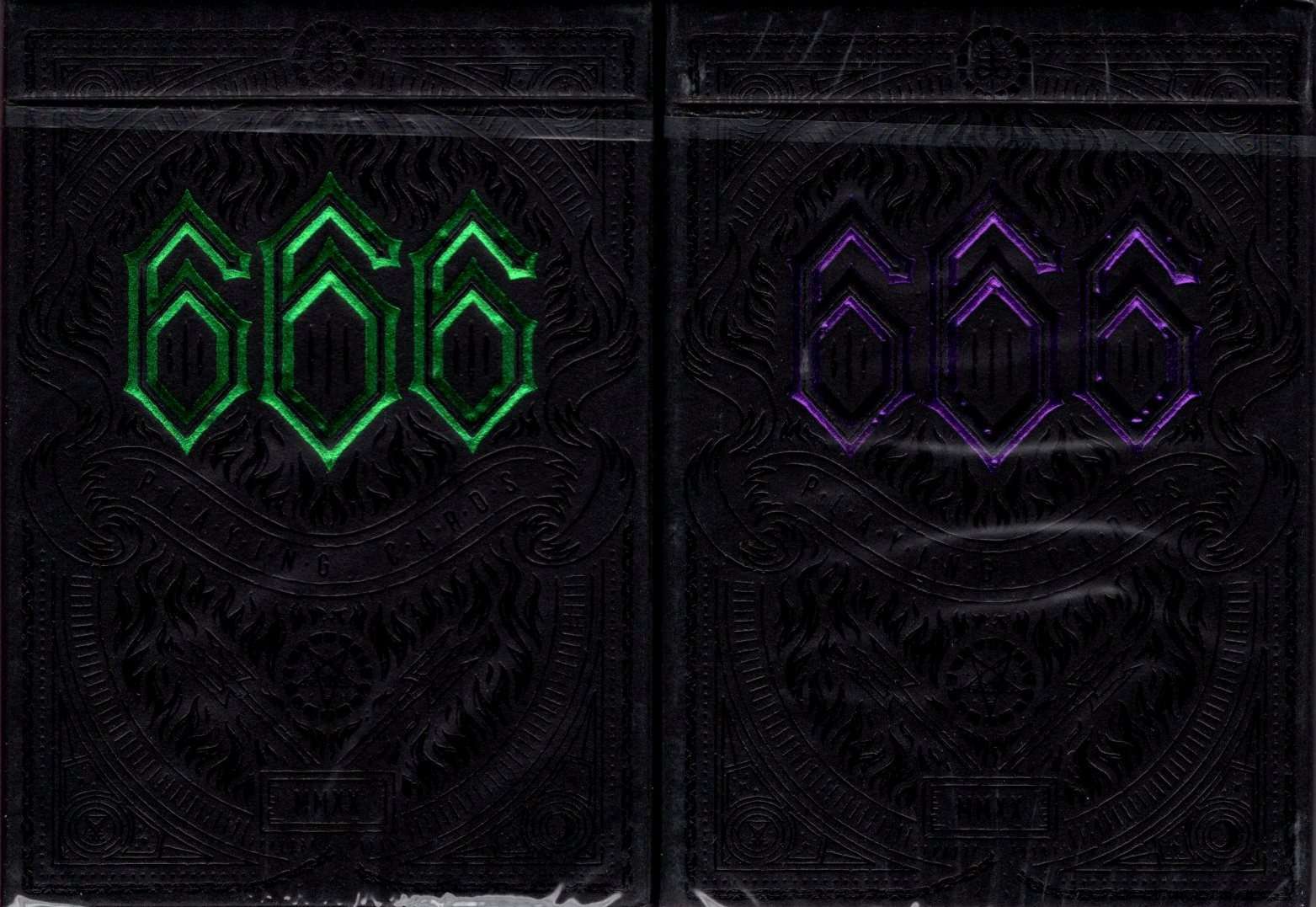 666 Emerald Hellfire & Purple Inferno Gilded Playing Cards 2 Deck Set Cartamundi