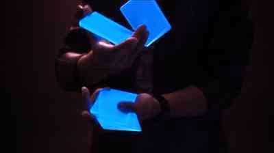 Neon Blue Deck by Sans Mind Creative 9 Piece Acrylic Cardistry Black Light Glow