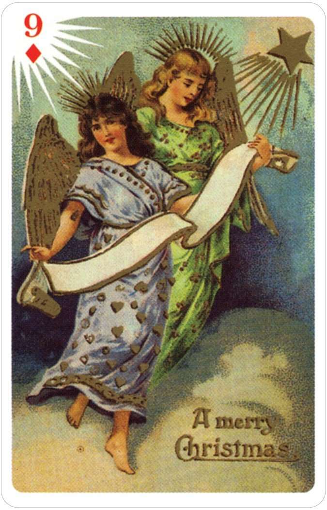 Old Time Christmas Angels Deluxe 2 Deck Bridge Set In Tin USGS