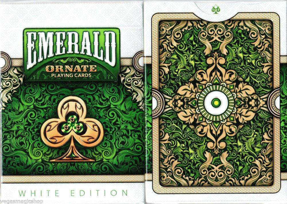 Ornate White Emerald Playing Cards Deck USPCC