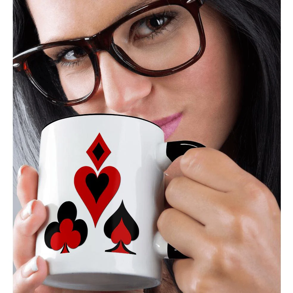 Playing Card Mug; Heart, Diamond, Club, & Spade (Two Tone) - 11oz