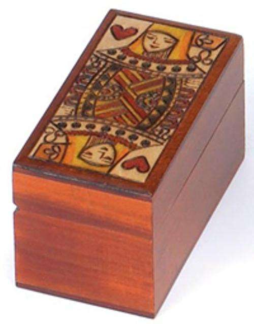 Queen of Hearts Wooden Box - Holds 2 Decks of Playing Cards
