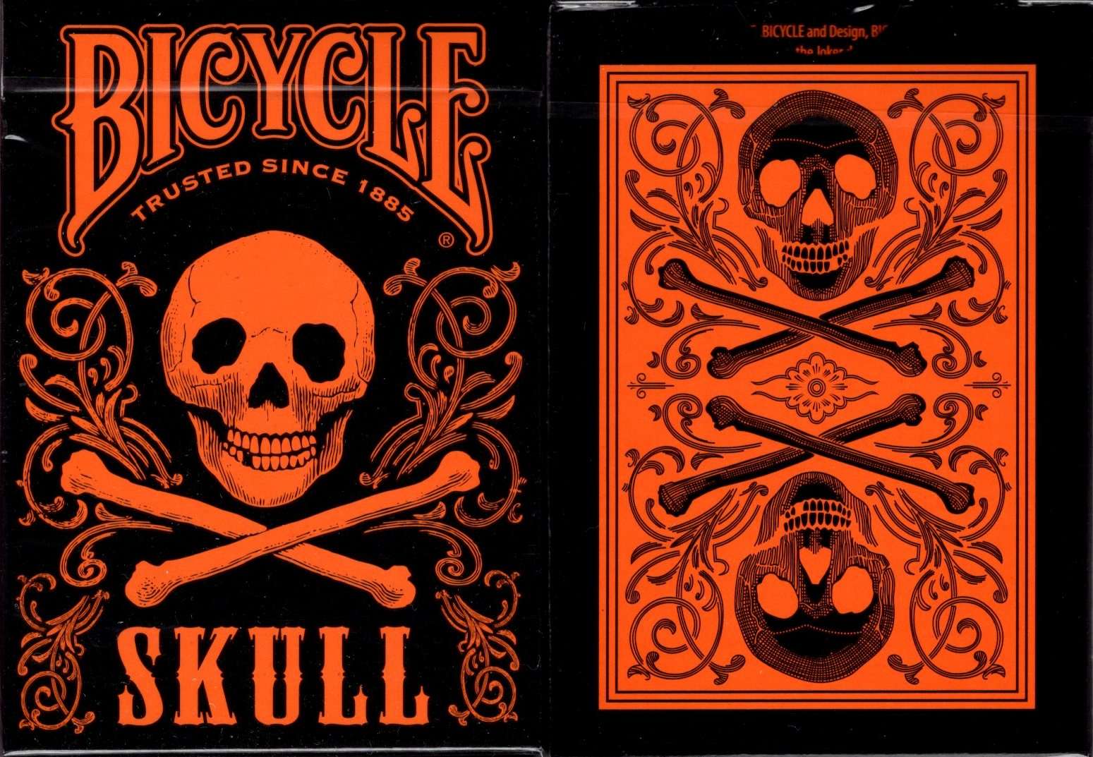 Skull Metallic Orange Bicycle Playing Cards