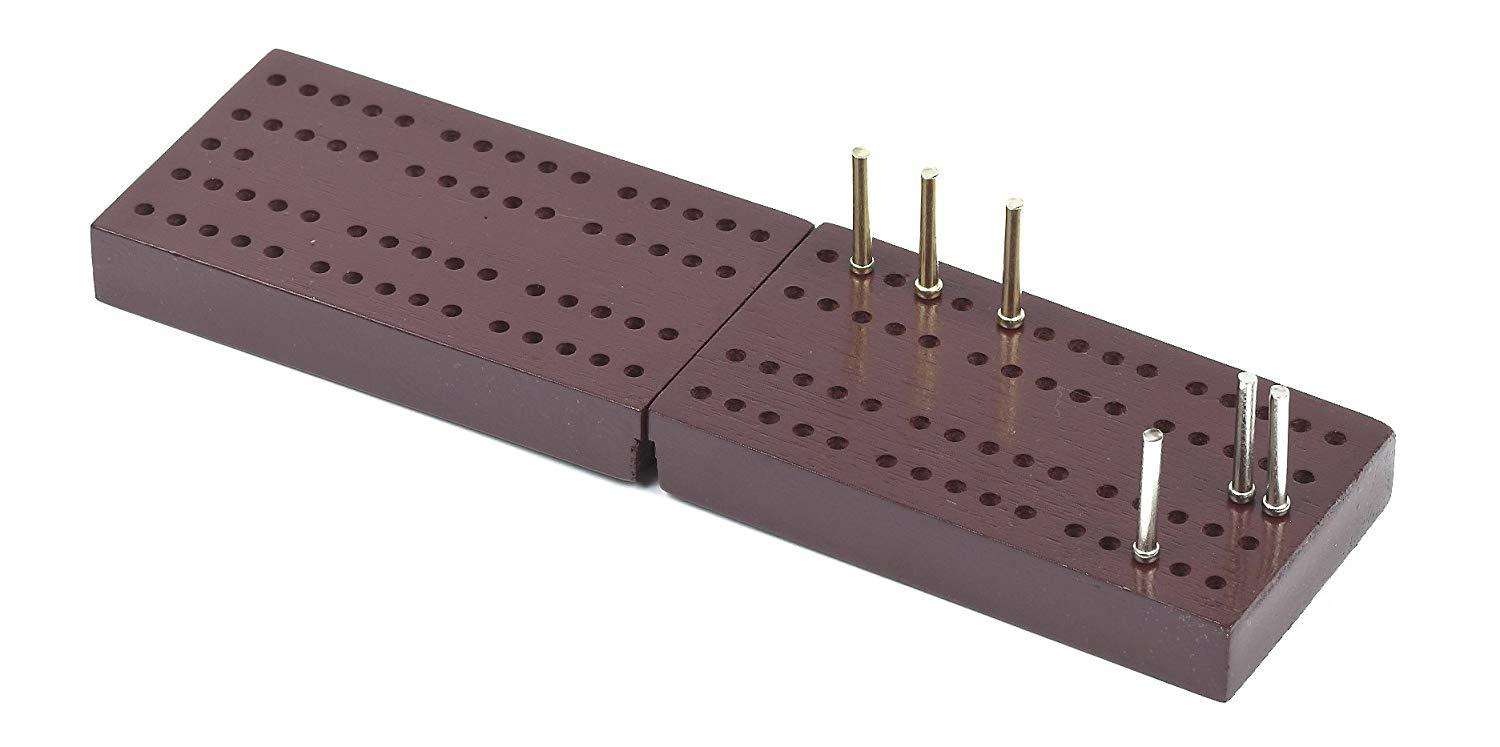 Travel Pocket Size Wooden Cribbage Board with Metal Pegs