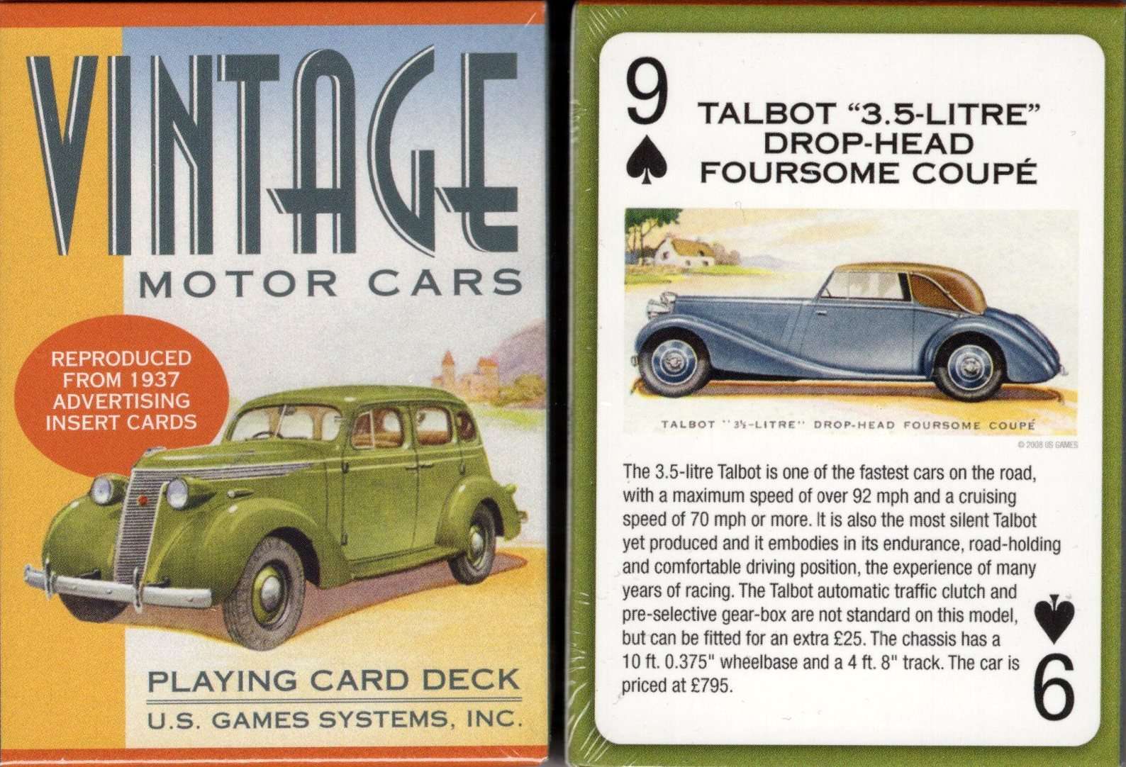 Vintage Motor Cars Playing Cards USGS