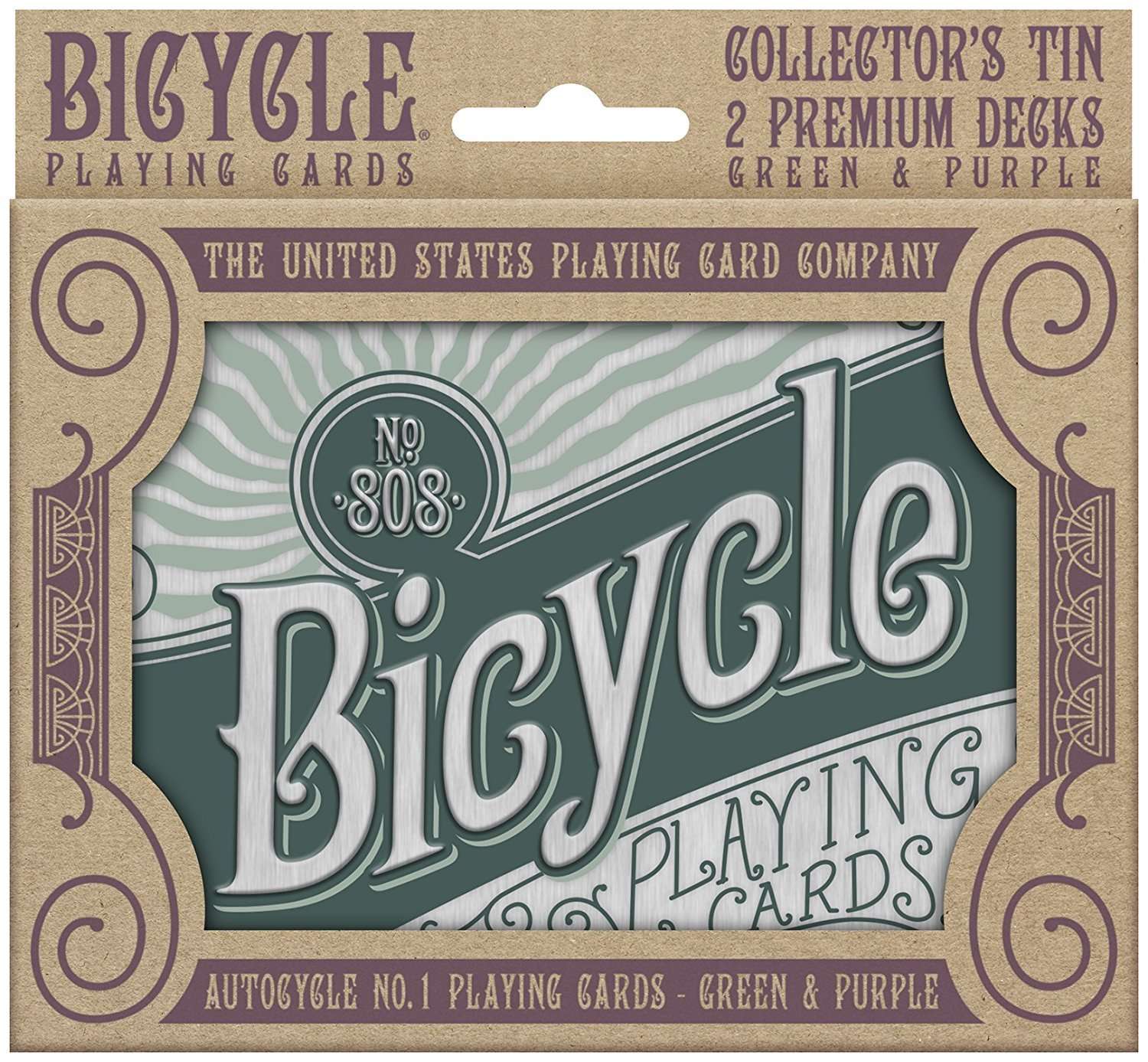 AUTOCYCLE NO.1 Bicycle Playing Cards - Purple & Green in Collectors Tin
